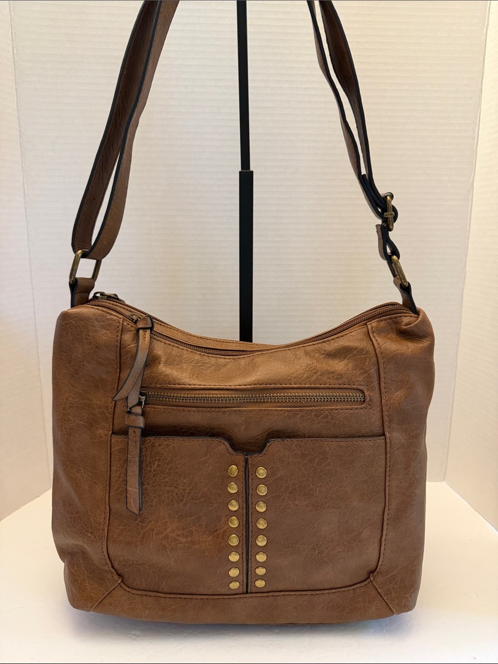 Bueno Faux Leather Double Zip Shoulder Bag with Stud Detail NWOT